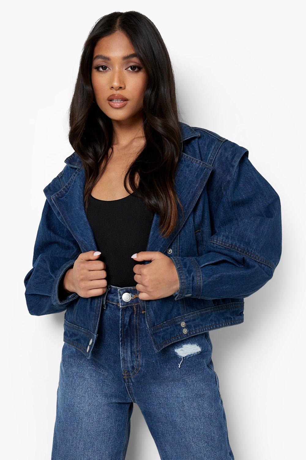 Petite Oversized Denim Biker Jacket boohoo